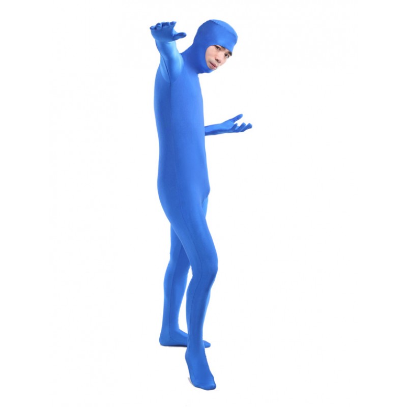 Unisex Morph Suit Blue Lycra Spandex Fabric Catsuit With Face Opened Men's Body Suit