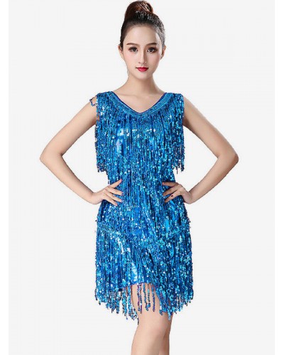 Women Latin Dance Dresses Fringe Sequin Dancer Dancing Wears Carnival