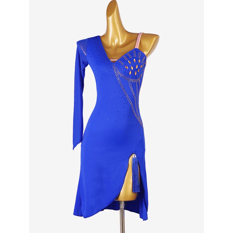 Latin Dance Costume Royal Blue Women's Lycra Spandex Dress Wear Sexy Rave Club Dancing Holiday Ball