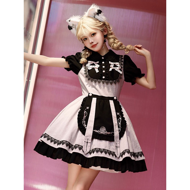 Sweet Lolita Dress Polyester Short Sleeves Dress