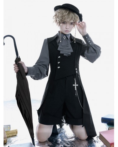 Ouji Style Black Polyester Overcoat Coat Lolita Outwears Steampunk Gothic