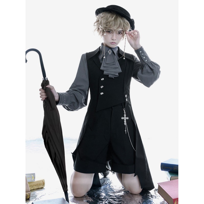 Ouji Style Black Polyester Overcoat Coat Lolita Outwears Steampunk Gothic