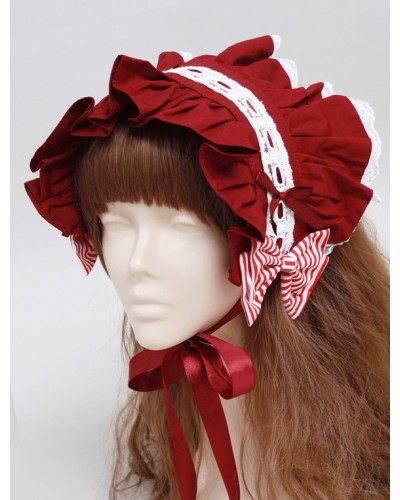 Red Ruffles Cotton Lovely Lolita Headdress