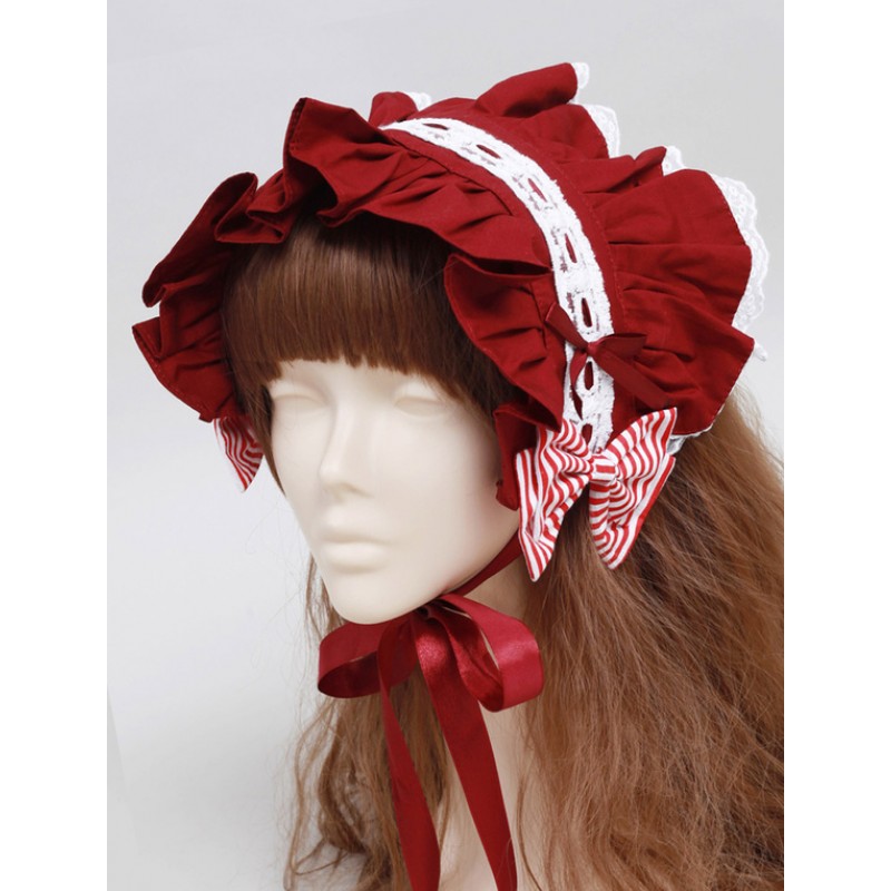 Red Ruffles Cotton Lovely Lolita Headdress