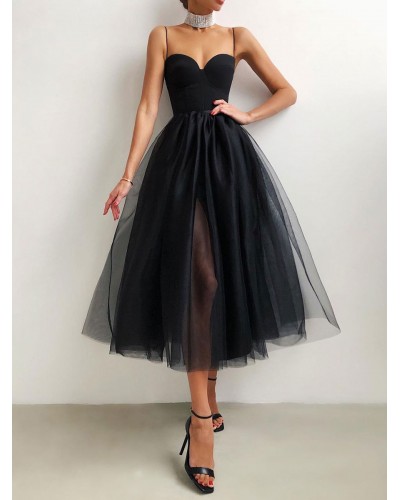 Women Birthday Little Black Dress Sweetheart Sleeveless Tea Length Party Dresses Maxi Summer