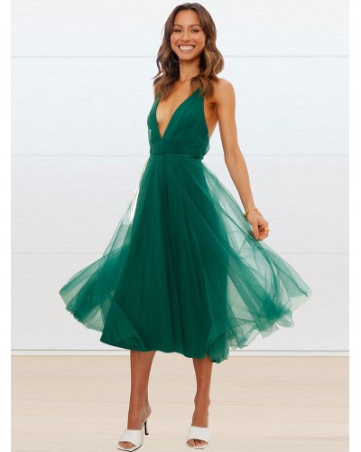 Women Birthday V-Neck Maxi Dress Sleeveless Floor Length Dress Sweet Summer