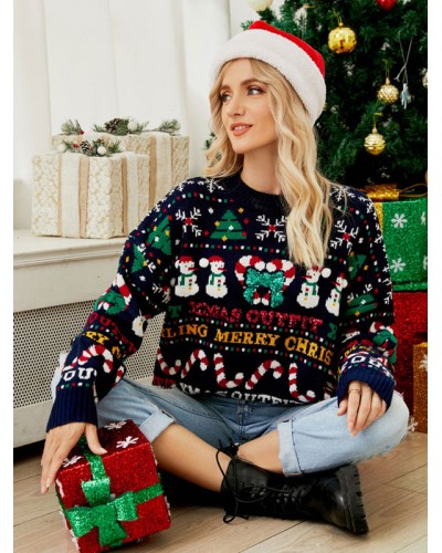 Women Pullovers 2023 Christmas Knitted Sweaters Classic  Traditional Casual Spring Fall Winter