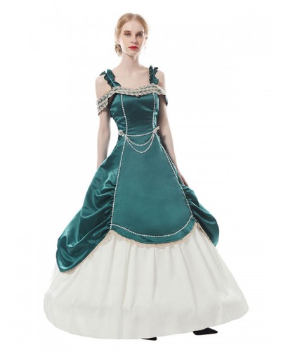 Retro Princess Dress Masquerade Victorian Strap Dress Medieval Royal Women Green Ball Gowns Theater Costume Victorian Era Mardi Gras Halloween