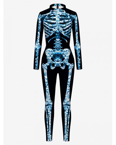 Women Halloween Jumpsuit Deep Brown Leotard Skeleton Halloween Scary Lycra Spandex Catsuit Zentai