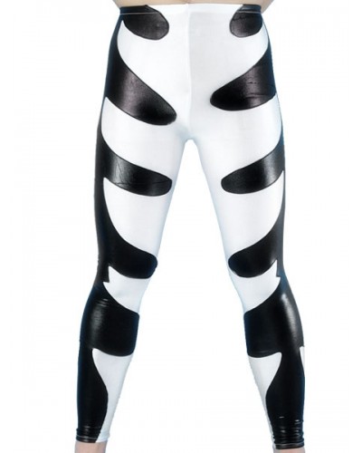 Unisex Black And White Two-Tone Shiny Metallic Skinny Pants Solid