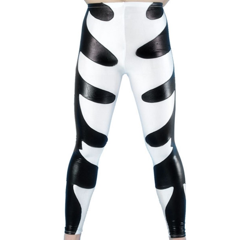 Unisex Black And White Two-Tone Shiny Metallic Skinny Pants Solid