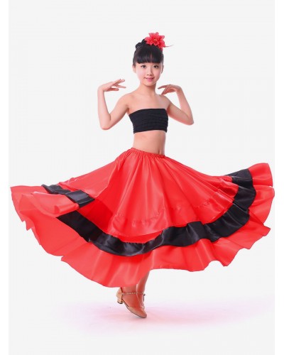 Girls Kids Dance Costumes Gypsy Flamenco Ballroom Dress Red Long Kids Flamenco Paso Doble Dresses Spanish Skirt For Carnival