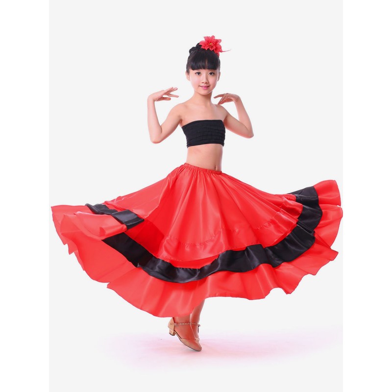 Girls Kids Dance Costumes Gypsy Flamenco Ballroom Dress Red Long Kids Flamenco Paso Doble Dresses Spanish Skirt For Carnival