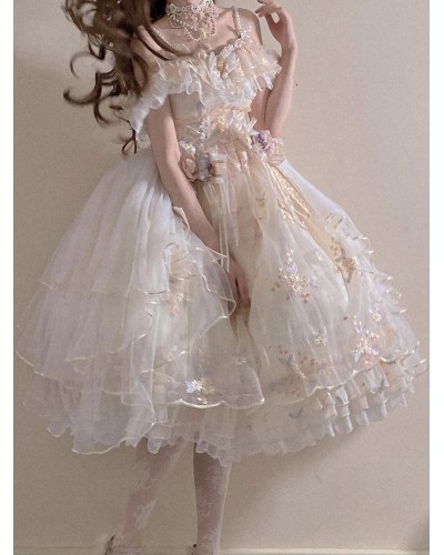 Sweet Lolita Dress Polyester Sleeveless Lolita Wedding Dress Adjustable Elastic