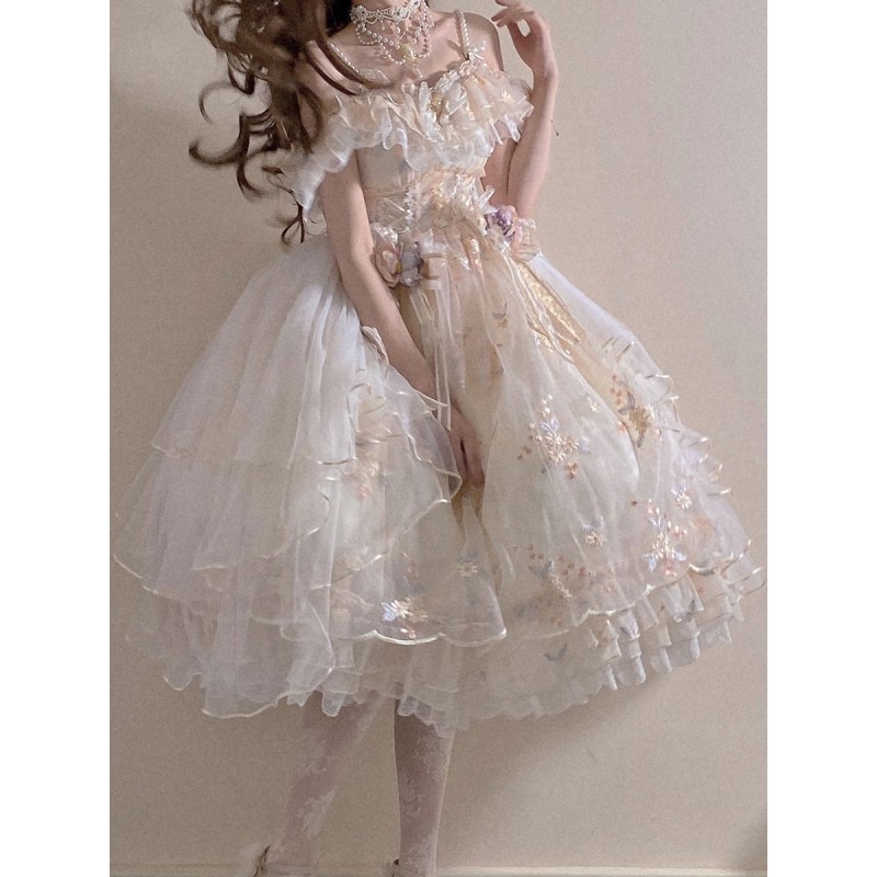 Sweet Lolita Dress Polyester Sleeveless Lolita Wedding Dress Adjustable Elastic