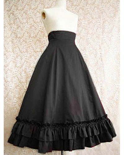 Lolita Skirt SK Cotton Pleated Ruffles Long Black Lolita Skirt Gothic Spring Summer Fall Winter