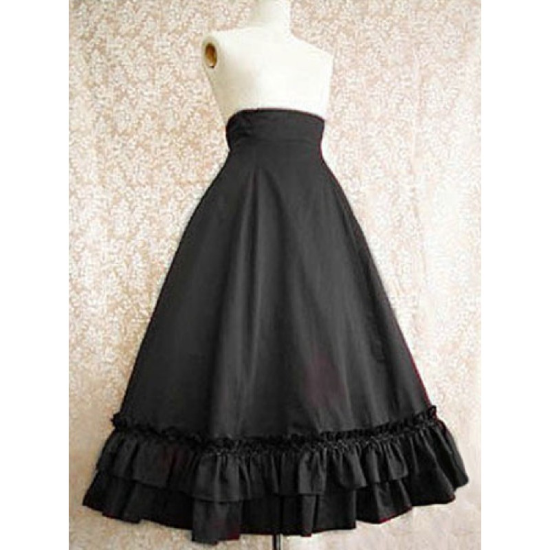 Lolita Skirt SK Cotton Pleated Ruffles Long Black Lolita Skirt Gothic Spring Summer Fall Winter