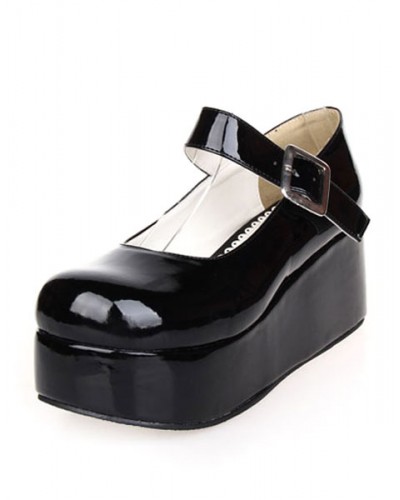 Sweet Glossy Lolita High Platform Shoes Ankle Strap Buckle Round Toe Daily Casual