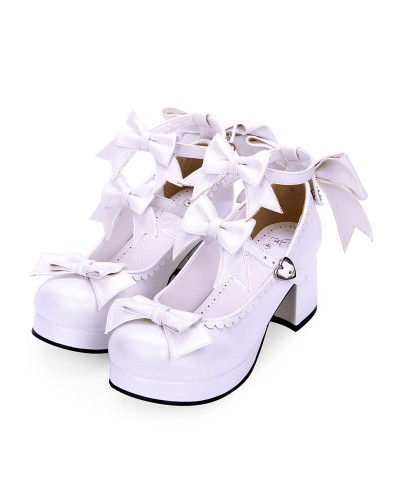 Sweet Lolita Footwear Bow Strappy Platform Chunky High Heel Lolita Shoes Daily Casual Tea Party