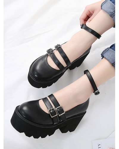 Classic Lolita Footwear Metallic Buckle Platform Black Lolita Shoes Daily Casual Tea Party