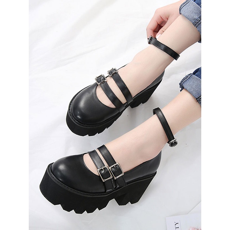 Classic Lolita Footwear Metallic Buckle Platform Black Lolita Shoes Daily Casual Tea Party