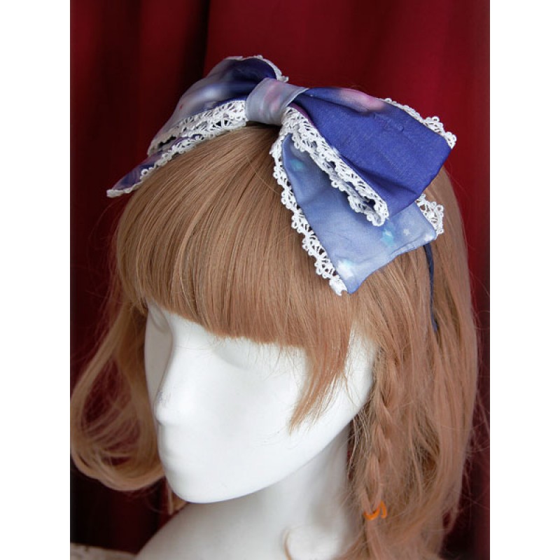 Sweet Organza Lolita Headbow Rainbow Cotton Candy Embroidery Trim