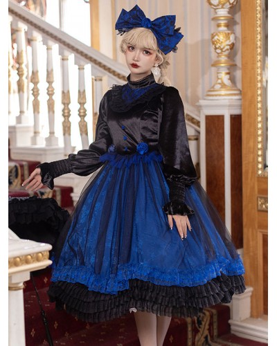 Gothic Lolita Dresses Lace Ruffles Blue Blue