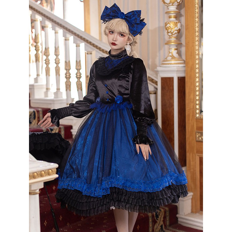 Gothic Lolita Dresses Lace Ruffles Blue Blue