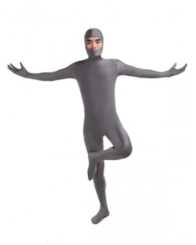 Unisex Morph Suit Gray Lycra Spandex Fabric Catsuit With Face Opened Men's Body Suit