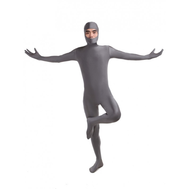 Unisex Morph Suit Gray Lycra Spandex Fabric Catsuit With Face Opened Men's Body Suit