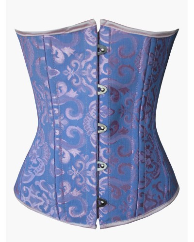 Women Underbust Corset Girdle Blue Jacquard Waist Trainer Sexy Lingerie