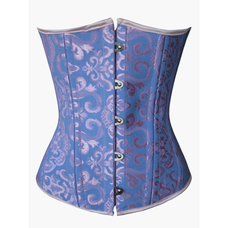 Women Underbust Corset Girdle Blue Jacquard Waist Trainer Sexy Lingerie