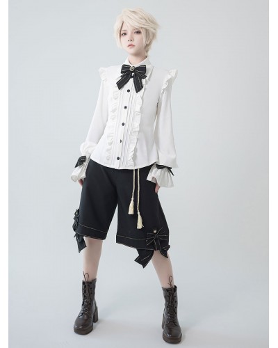 【Pre-sell】 Lolita Ouji Fashion Bloomers Bows Straight Black Shorts Gothic