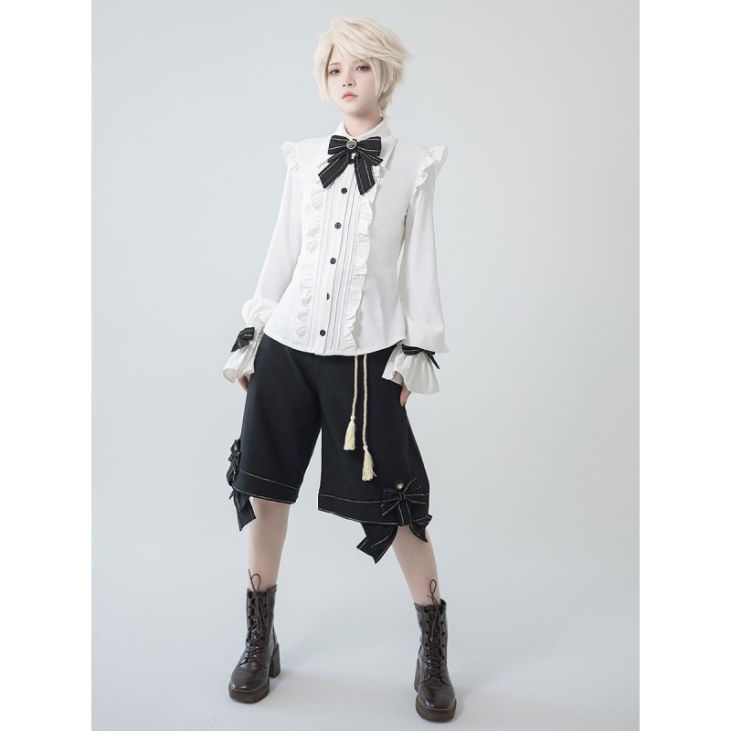 【Pre-sell】 Lolita Ouji Fashion Bloomers Bows Straight Black Shorts Gothic