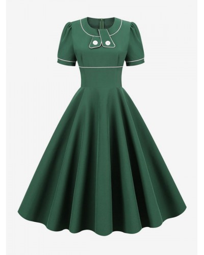 Dress 1950s Audrey Hepburn Style Short Sleeves Medium Swing Dress Vintage Retro Summer