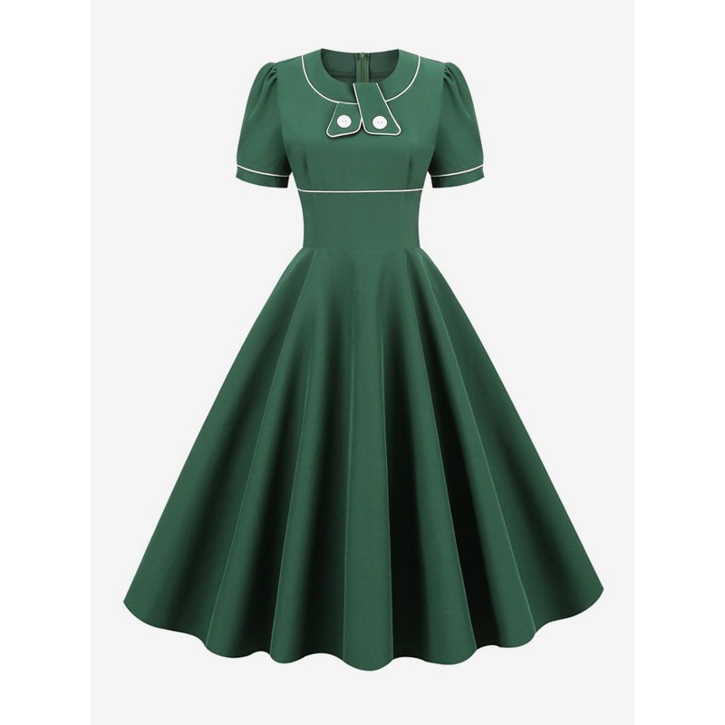 Dress 1950s Audrey Hepburn Style Short Sleeves Medium Swing Dress Vintage Retro Summer