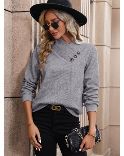 Sweatshirt Light Gray Long Sleeves Fall Tops For Women