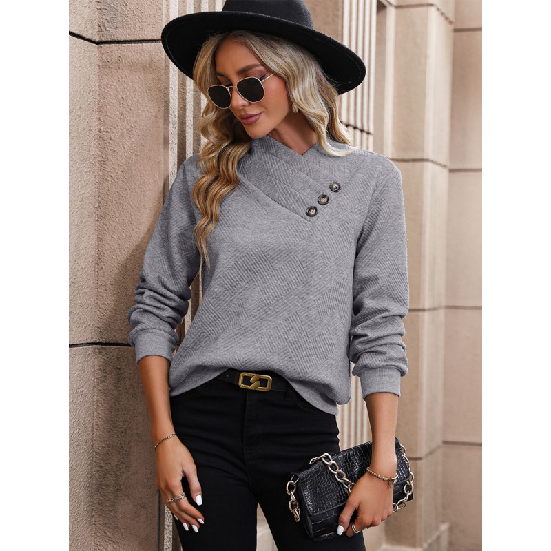 Sweatshirt Light Gray Long Sleeves Fall Tops For Women