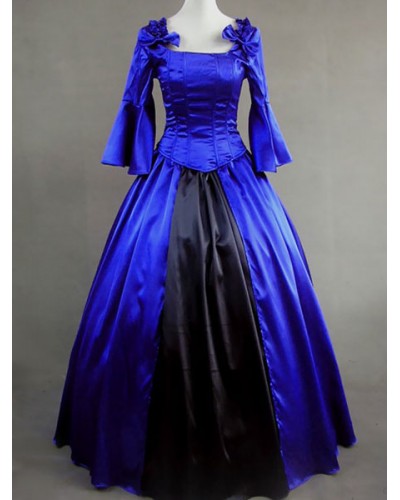 Victorian Dress Costume Blue Satin Ruffle Ball Gown Clothing Halloween Victorian Era Holiday