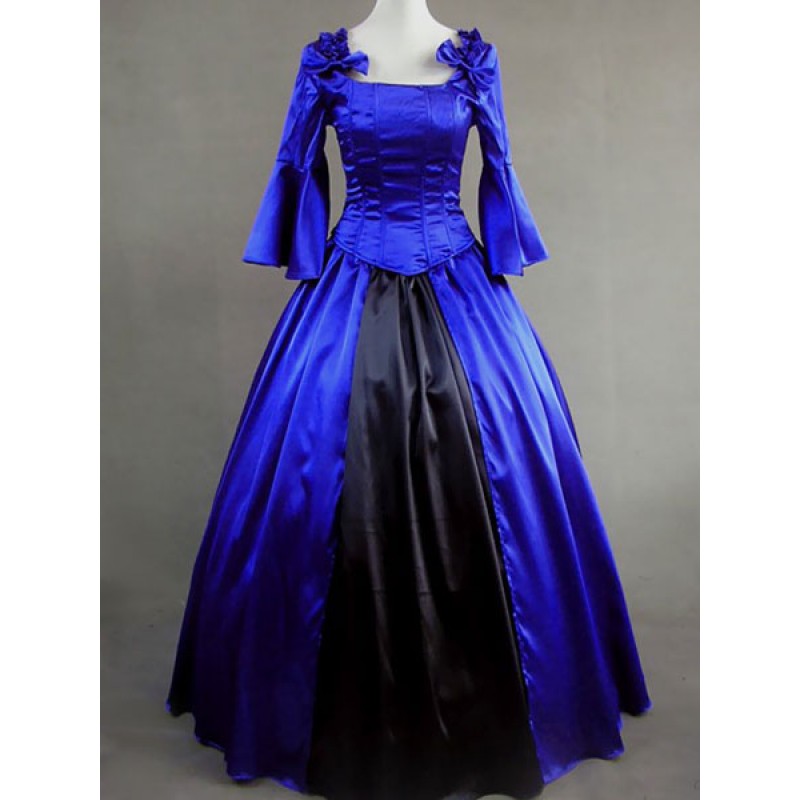 Victorian Dress Costume Blue Satin Ruffle Ball Gown Clothing Halloween Victorian Era Holiday