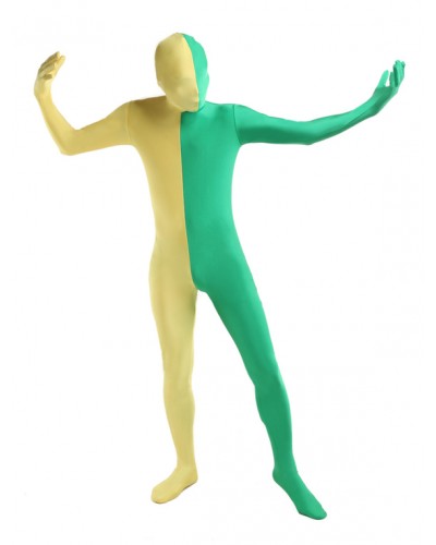 Unisex Morph Suit Green And Yellow Lycra Spandex Zentai Suit Full Body Suit