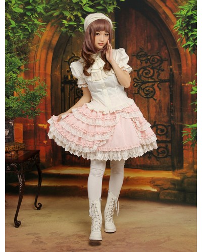 Sweet Pink Bow Cotton Blend Lolita Skirt Summer Tea Party