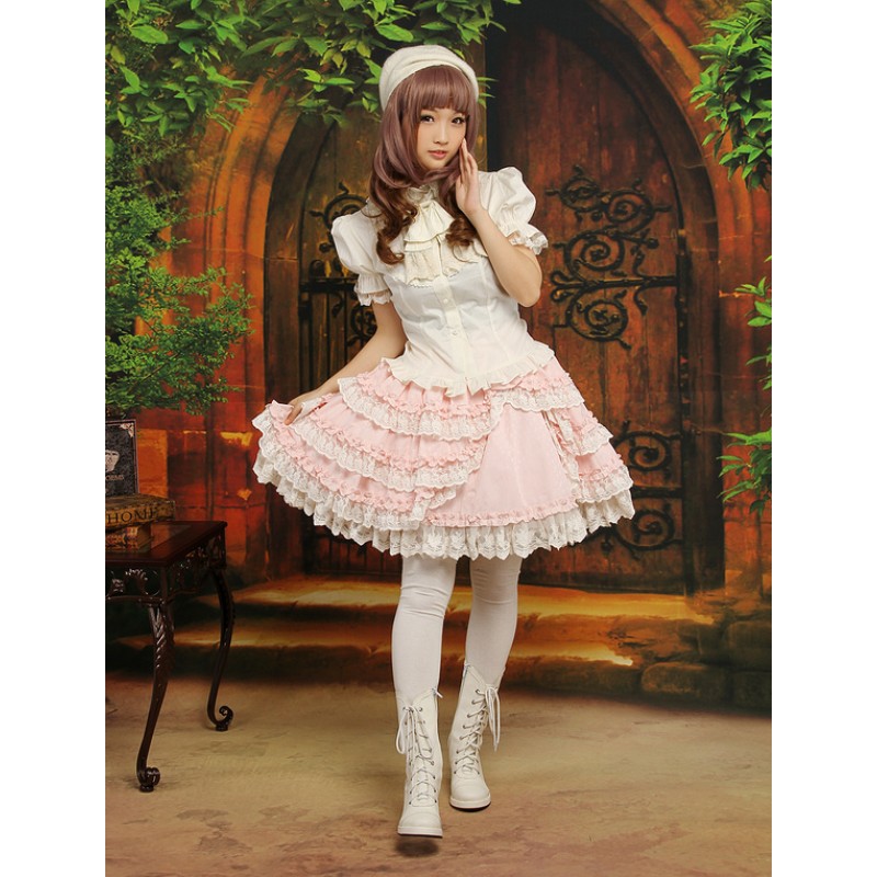 Sweet Pink Bow Cotton Blend Lolita Skirt Summer Tea Party