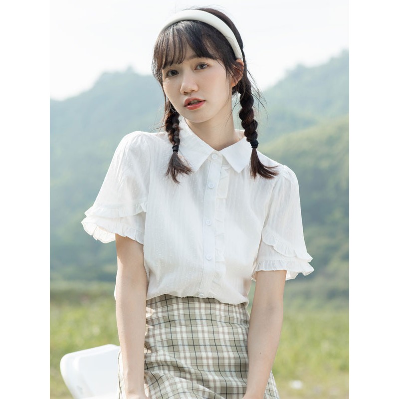 Lolita White Short Sleeves Lace Lolita Top Lolita Shirt Blouses Sweet Daily Casual