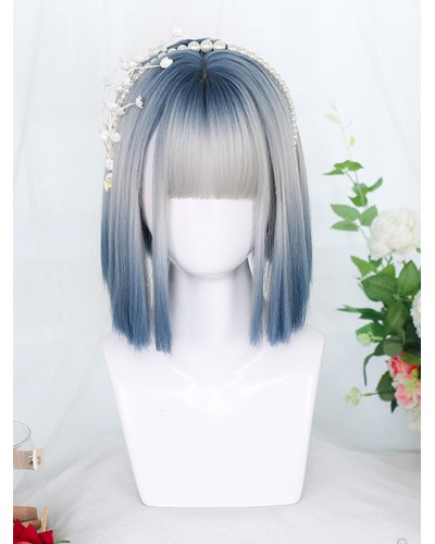 Blue Gray Lolita Wig Short Heat-resistant Fiber Lolita Accessories