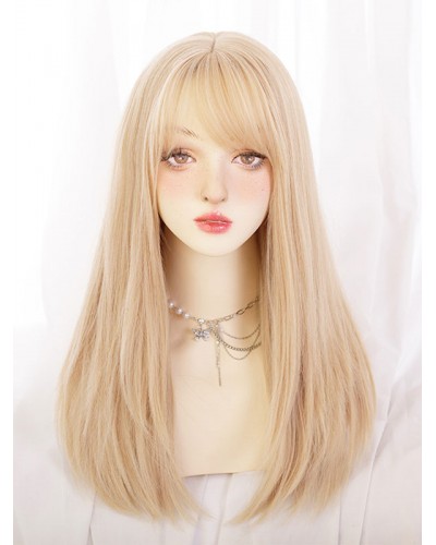 Lolita Wig Tousled Heat-resistant Fiber Light Gold Lolita Accessories Sweet Daily Casual