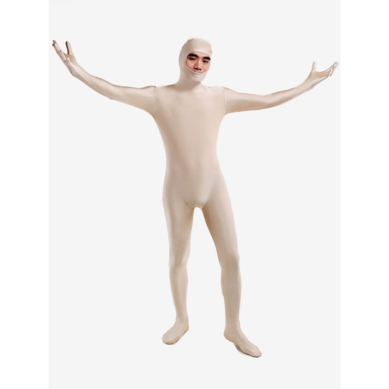 Unisex Ecru White Open Face Zentai Bodysuit Lycra Spandex Unicolor Costume Morphsuits Halloween