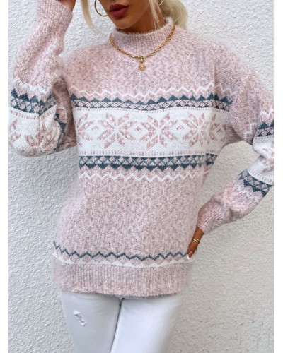 Women Pullovers 2023 Christmas Pink Knit Sweater Tops Classic  Traditional Casual Fall Winter