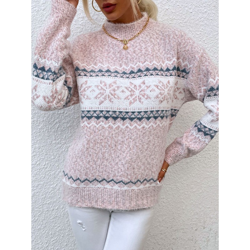 Women Pullovers 2023 Christmas Pink Knit Sweater Tops Classic  Traditional Casual Fall Winter