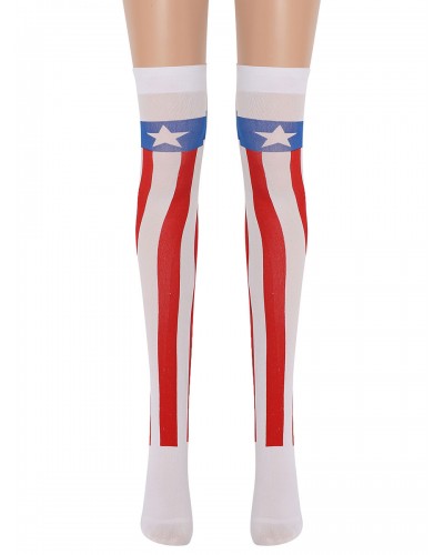 Women Saloon Stockings American Flag Knee High Socks Carnival Cosplay Costume Accessories Pantyhose  Tights